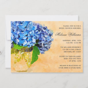 Blue Hydrangea Wasserfarbe Mason Jar Brautparty Einladung
