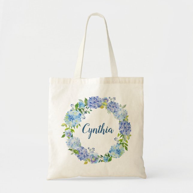 Blue Hydrangea Watercolor Blumengestein Bridesmaid Tragetasche (Vorne)