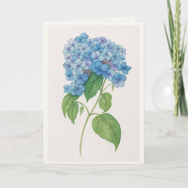 Blue Hydrangea Watercolor Botanical Card | Elegant Karte (Vorderseite)