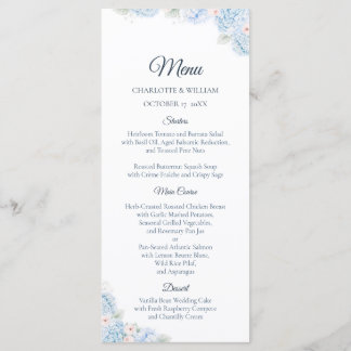 Blue Hydrangea Watercolor Floral Wedding Menu Menükarte
