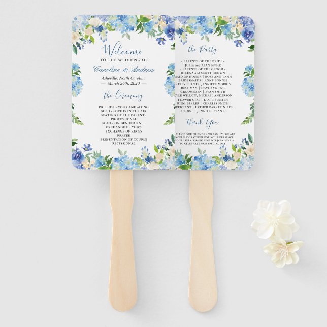 Blue Hydrangea Watercolor Floral Wedding Program Fächer (Vorne und Hinten)