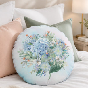 Blue Hydrangea Watercolor Rundkissen Rundes Kissen