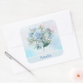 Blue Hydrangea Watercolor Square Sticker