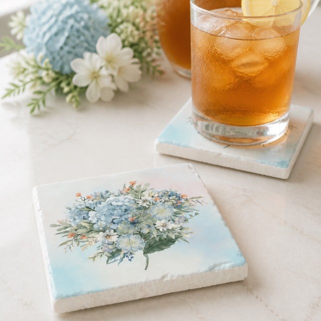 Blue Hydrangea Watercolor Square Untersetzer (Von Creator hochgeladen)