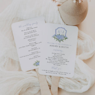 Blue Hydrangea Watercolor Wappen Wedding Program Fächer