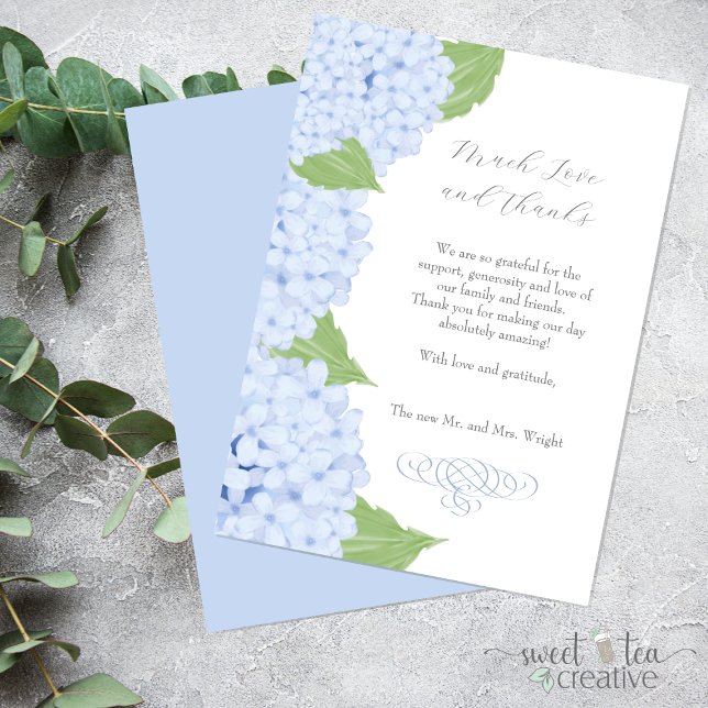 Blue Hydrangea Watercolor Wedding Dankeskarte (Von Creator hochgeladen)