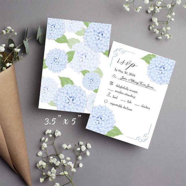 Blue Hydrangea Watercolor Wedding RSVP Card (Von Creator hochgeladen)