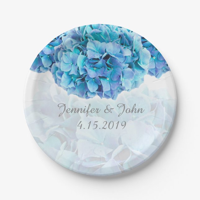 Blue Hydrangea Wedding Collection Papierplatte Pappteller (Vorderseite)