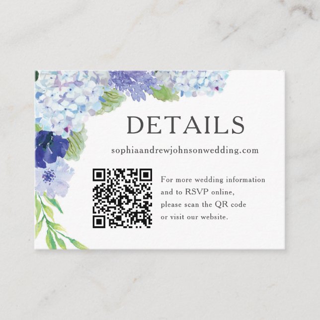 Blue Hydrangea Wedding Details Card Visitenkarte (Vorderseite)