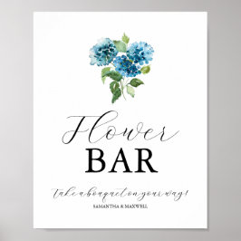 Blue Hydrangea Wedding Flower Bar Signs Poster