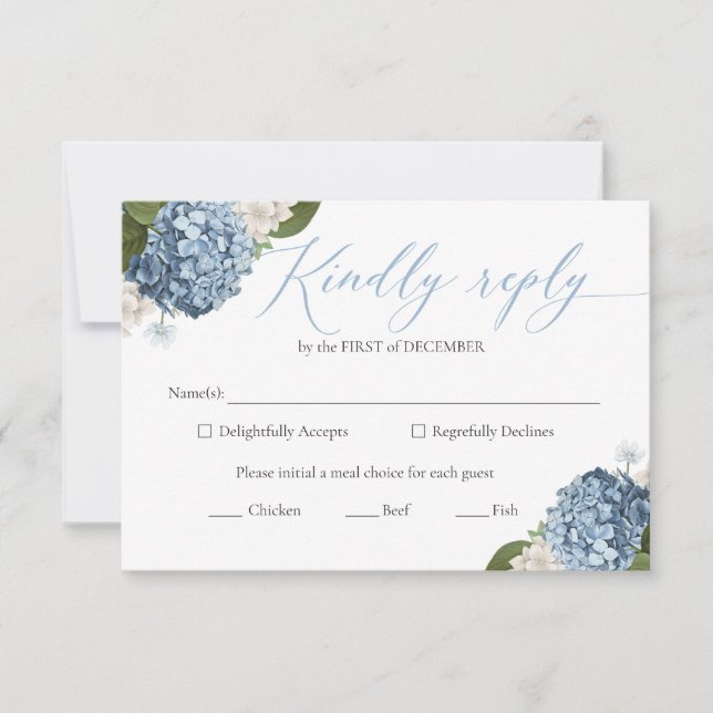 Blue Hydrangea Wedding RSVP Cards Karte (Vorderseite)
