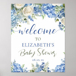 Blue Hydrangea White Roses Blumenschrift Willkomme Poster