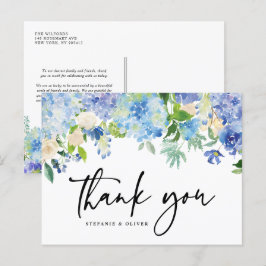 Blue Hydrangea Winter Floral Wedding Vielen Dank Postkarte