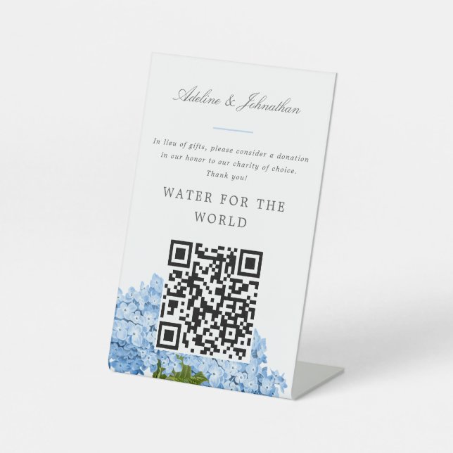 Blue Hydrangea Wohltätigkeit Spendenzeichen Sockelschild (Vorderseite)