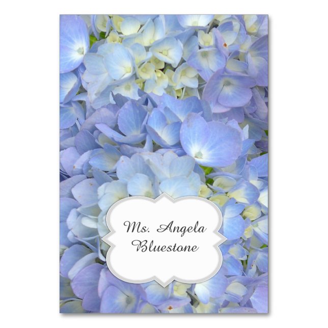 Blue Hydrangea Zentimeta Platzkarten Name Tischnummer (Vorderseite)