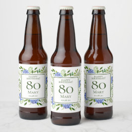 Blue Hydrangeas 80. Geburtstag Bierflaschenetikett