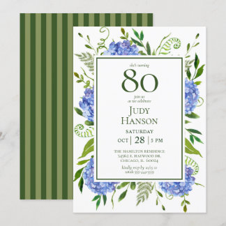 Blue Hydrangeas 80. Geburtstag Einladung