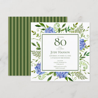 Blue Hydrangeas 80. Geburtstag Einladung