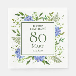 Blue Hydrangeas 80. Geburtstag Serviette