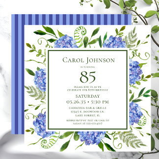 Blue Hydrangeas 85. Geburtstag Einladung