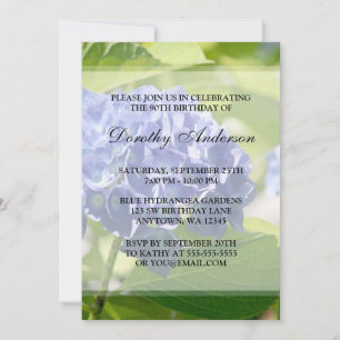 Blue Hydrangeas 90. Geburtstagsparty Einladungen