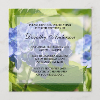 Blue Hydrangeas 90. Geburtstagsparty Einladungen