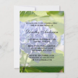Blue Hydrangeas 90. Geburtstagsparty Einladungen