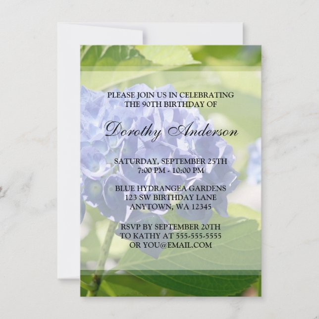 Blue Hydrangeas 90th Birthday Party Invitations (Devant)