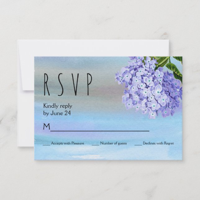 Blue hydrangeas aquarelle mariage floral RSVP (Devant)