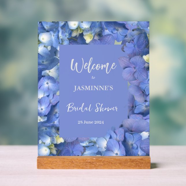 Blue Hydrangeas Blooms Brautparty Acrylschild (Neutral)