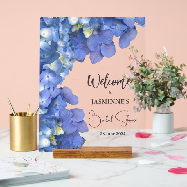 Blue  Hydrangeas Blooms Bridal Shower  Acrylschild (Hochzeit)