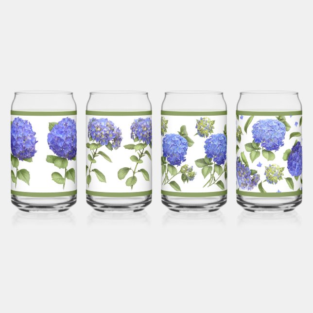 Blue Hydrangeas Botanique Art Can Glass Set (Recto)