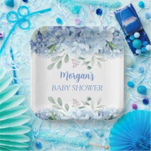 Blue Hydrangeas Boy Floral Baby Dusche Pappteller