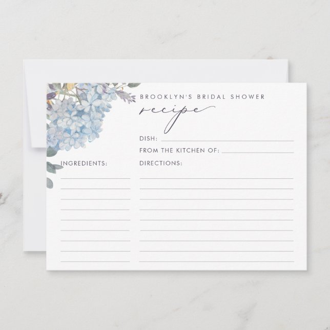Blue Hydrangeas Brautparty Rezept Card Einladung (Vorderseite)