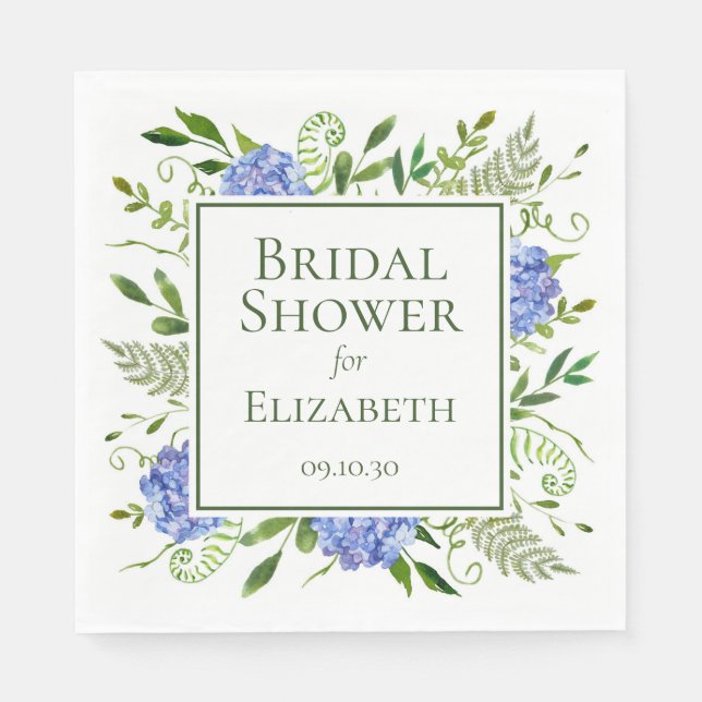 Blue Hydrangeas Brautparty Serviette (Vorderseite)