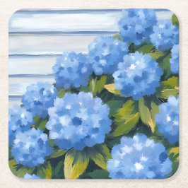 Blue Hydrangeas Bushes Floral Painting Rechteckiger Pappuntersetzer