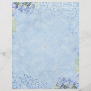 Blue Hydrangeas, Butterfly & Swirl Moderne Blütenb