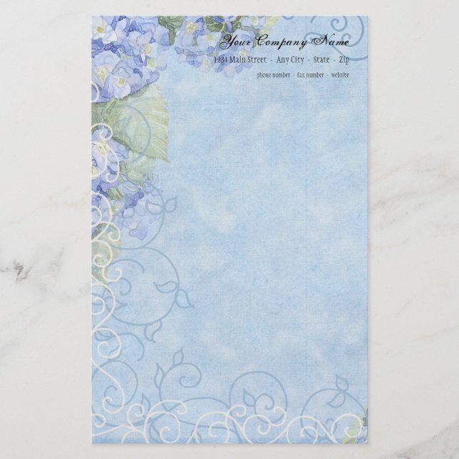 Blue Hydrangeas, Butterfly & Swirl Moderne Blütenb Briefpapier (Vorderseite)