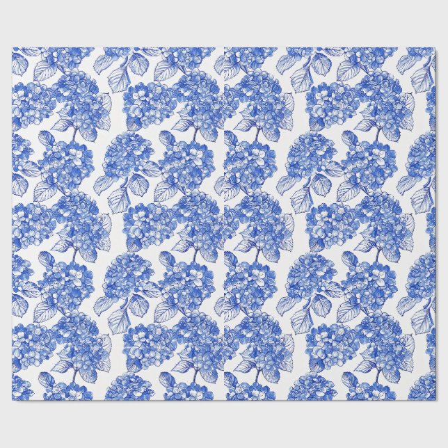 Blue Hydrangeas Collection Geschenk Wrap Geschenkpapier (Saum)