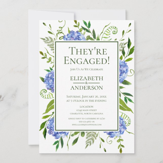 Blue Hydrangeas Engagement Party Einladung (Vorderseite)