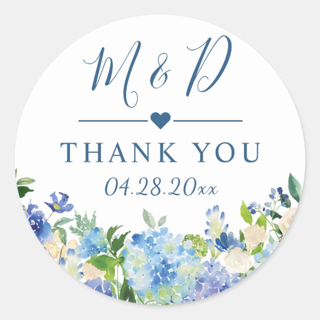 Blue Hydrangeas Floral Gastgeschenk Hochzeit Viele Runder Aufkleber (Vorderseite)