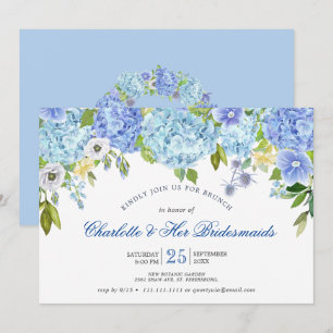 Blue Hydrangeas Floral Greenery Bridesmaids Brunch Einladung