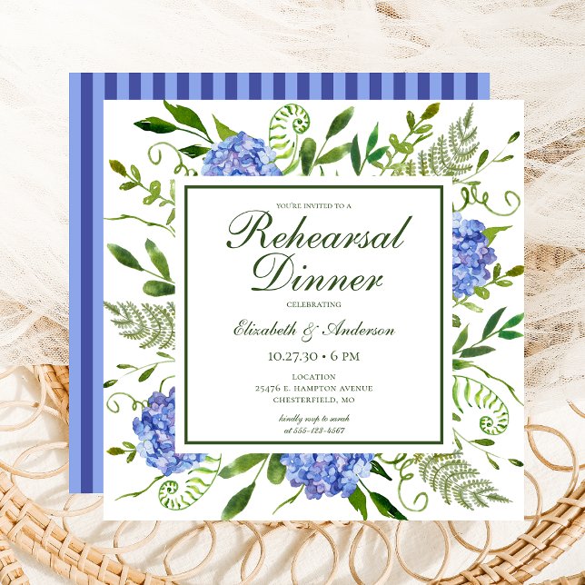 Blue Hydrangeas Floral Probe Abendessen Einladung (Von Creator hochgeladen)
