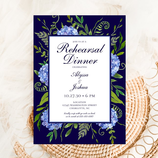 Blue Hydrangeas Floral Probe Abendessen Einladung (Von Creator hochgeladen)