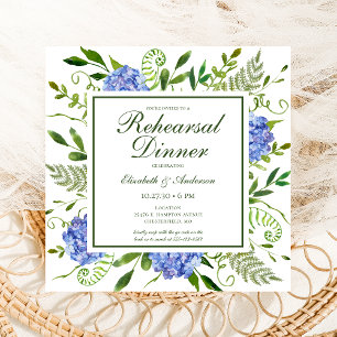 Blue Hydrangeas Floral Probe Abendessen Einladung