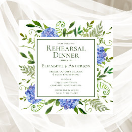 Blue Hydrangeas Floral Rehearer Dîner Invitation