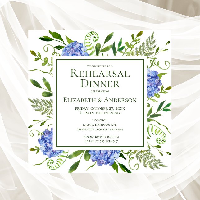 Blue Hydrangeas Floral Rehearer Dîner Invitation (Créateur téléchargé)