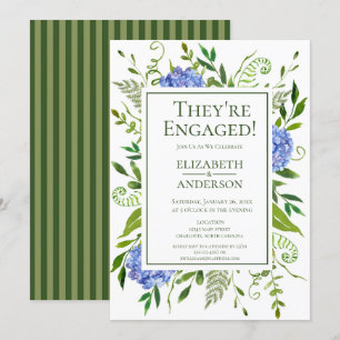 Blue Hydrangeas Floral Watercolor Engagement Party Einladung