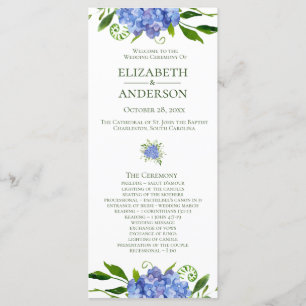 Blue Hydrangeas Floral Watercolor Hochzeitsprogram Programm