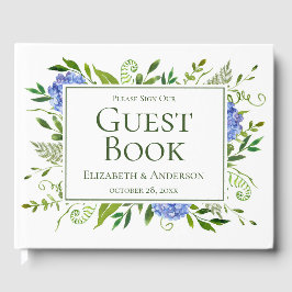 Blue Hydrangeas Floral Watercolor Wedding Gästebuch
